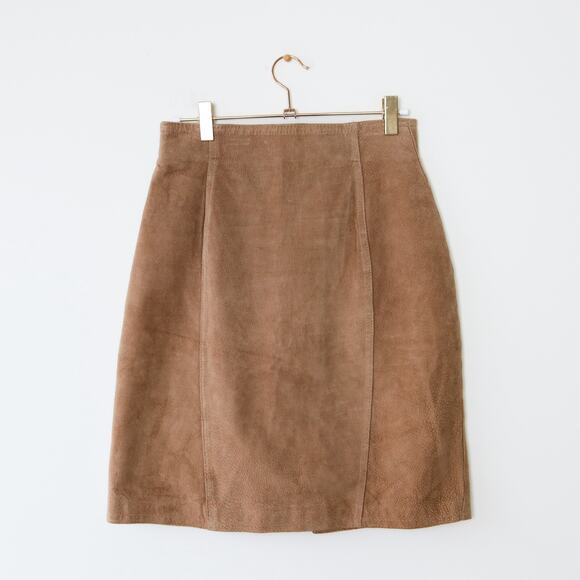 Vintage Tan Suede Pencil Skirt Copper Key 5 - Picture 2 of 15